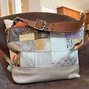 VINTAGE COACH PATCHWORK HOBO BAG 10003 w/WHISKEY LEATHER FEB 2006 AGED BRASS GVC